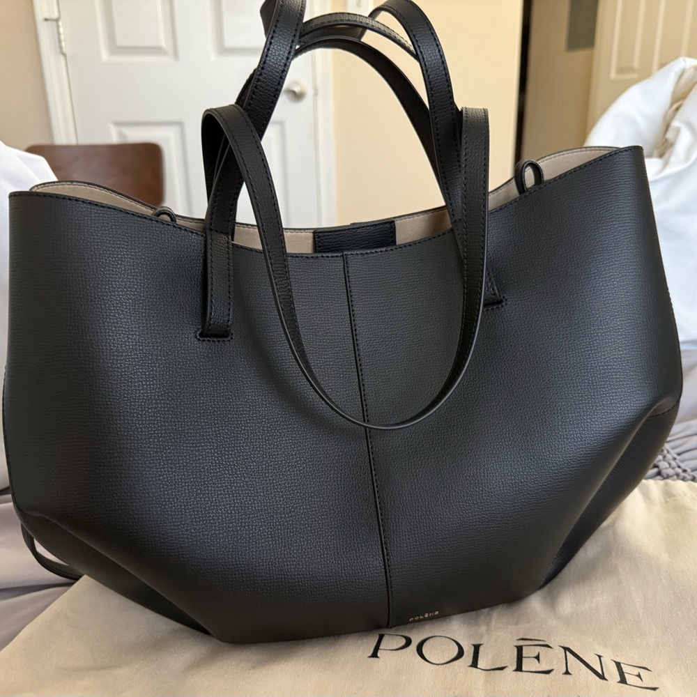 Polène Black Leather Tote Bag